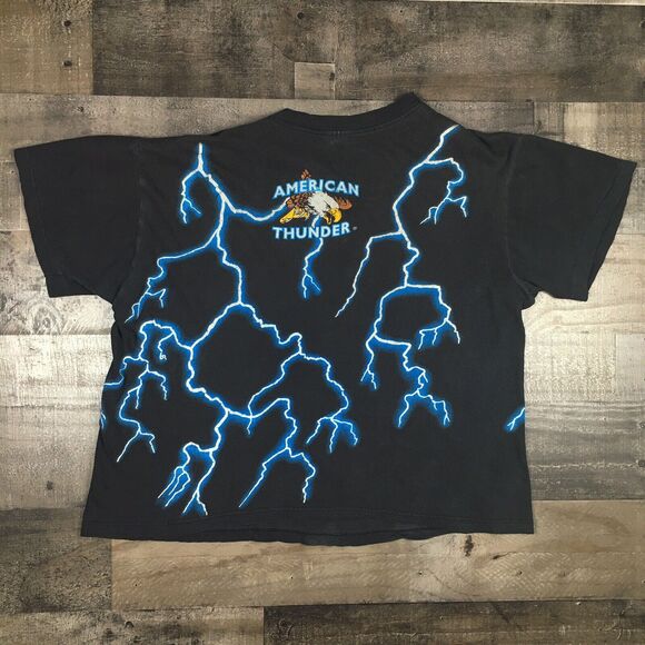 Vintage American Thunder Wolf Only the Strong Survive T Shirt Tee Distressed AOP - Picture 3 of 16